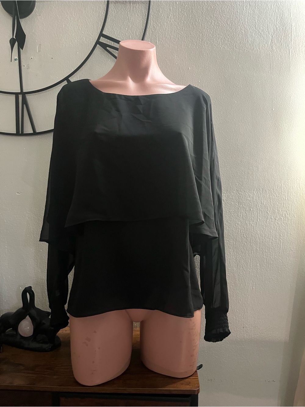 #317 Black Layered Boatneck Long-Sleeve Top